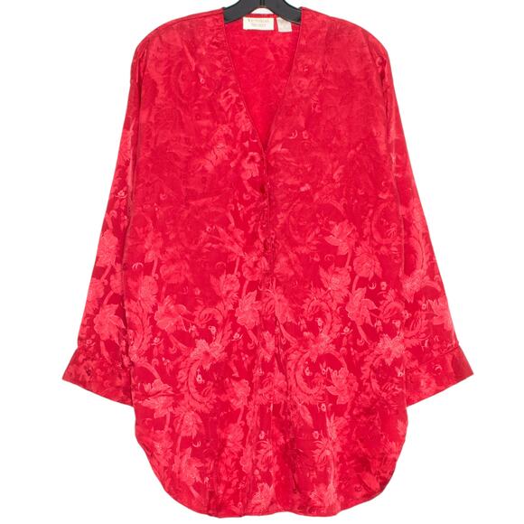 Victorias Secret Sleep Shirt Vintage Gold Label Romantic Boho Button Red Medium - Picture 1 of 6